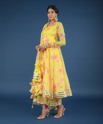Yellow Oleander Organza Anarkali Set 3