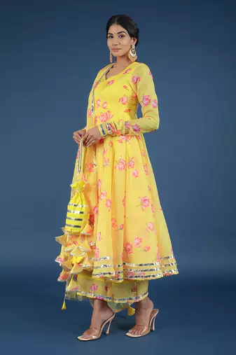 Yellow Oleander Organza Anarkali Set