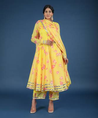 Yellow Oleander Organza Anarkali Set 1