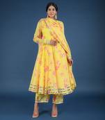 Yellow Oleander Organza Anarkali Set