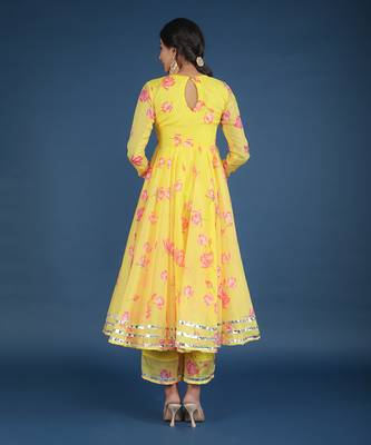 Yellow Oleander Organza Anarkali Set 5