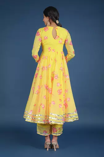Yellow Oleander Organza Anarkali Set
