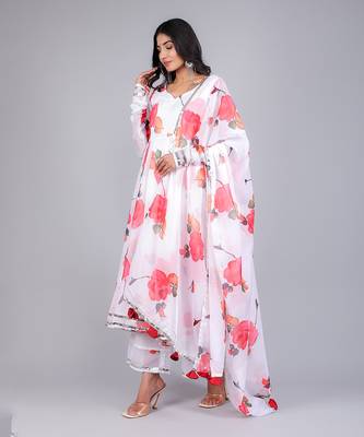Aanchal Red Phool Organza Anarkali Set 1