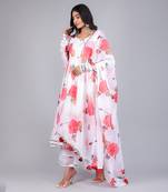 Aanchal Red Phool Organza Anarkali Set