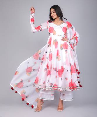 Aanchal Red Phool Organza Anarkali Set 2