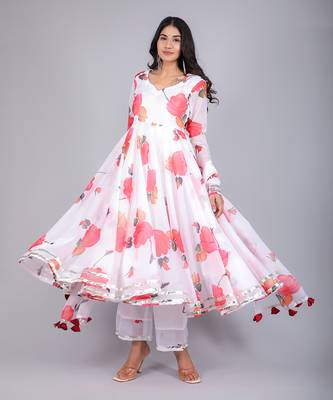Aanchal Red Phool Organza Anarkali Set 3