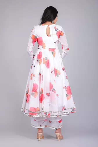 Aanchal Red Phool Organza Anarkali Set