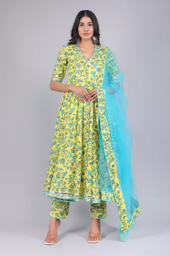 Yellow Paisely Angrakha Set
