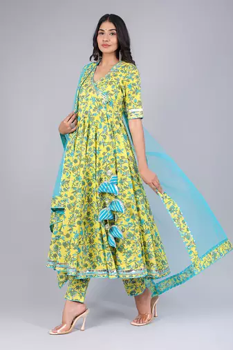 Yellow Paisely Angrakha Set