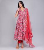 Fiza Red Cotton Anarkali Set