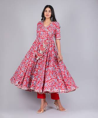 Fiza Red Cotton Anarkali Set 4