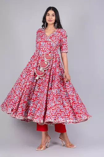 Fiza Red Cotton Anarkali Set
