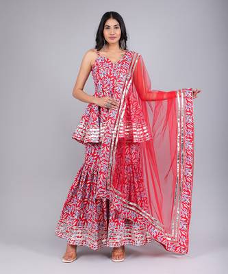 Fiza Red Cotton Sharara Set 1