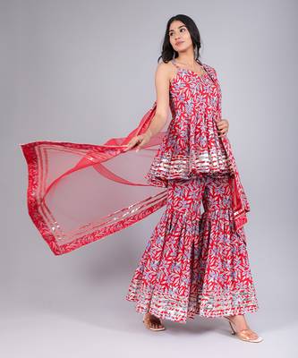 Fiza Red Cotton Sharara Set 2