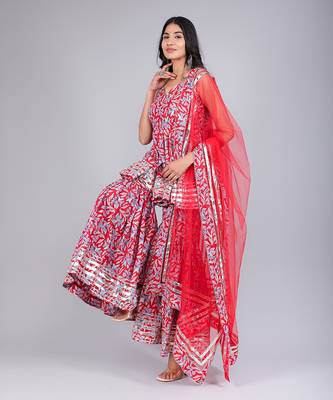 Fiza Red Cotton Sharara Set 3