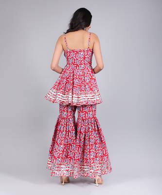 Fiza Red Cotton Sharara Set 4