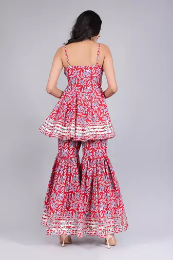 Fiza Red Cotton Sharara Set