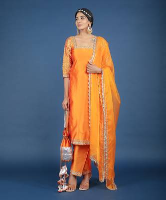Zoya Orange Taffeta Silk Kurta Set 1