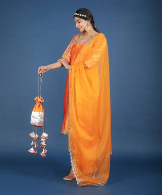 Zoya Orange Taffeta Silk Kurta Set 2