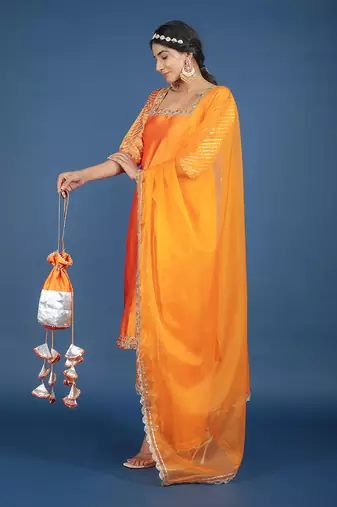 Zoya Orange Taffeta Silk Kurta Set