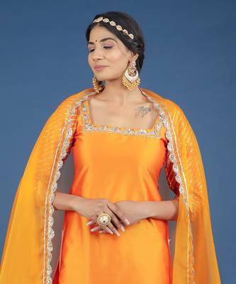 Zoya Orange Taffeta Silk Kurta Set 3