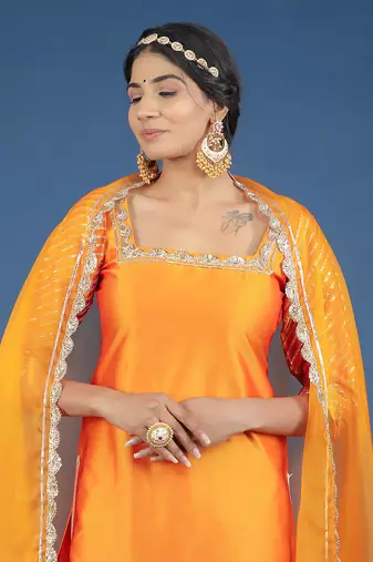 Zoya Orange Taffeta Silk Kurta Set