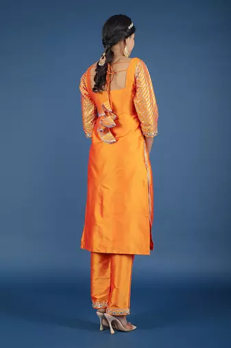 Zoya Orange Taffeta Silk Kurta Set