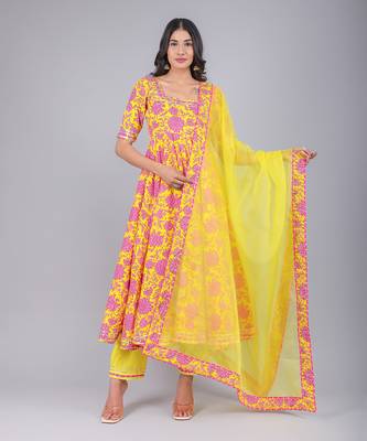 Adiba Yellow Cotton Anarkali Set 1