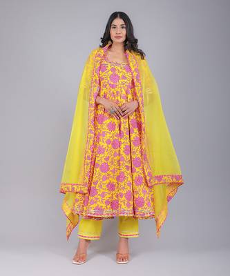 Adiba Yellow Cotton Anarkali Set 2