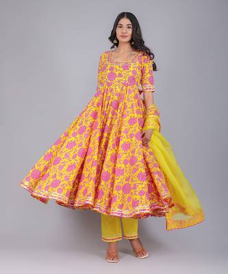 Adiba Yellow Cotton Anarkali Set 3