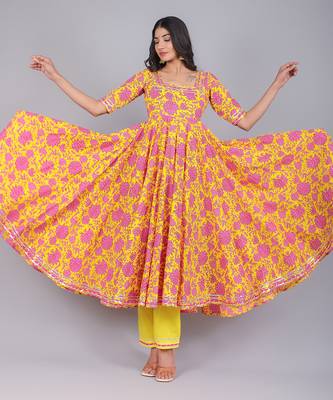 Adiba Yellow Cotton Anarkali Set 4