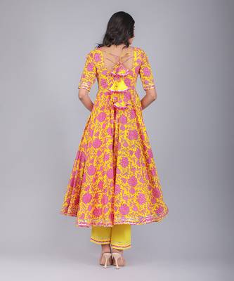 Adiba Yellow Cotton Anarkali Set 5