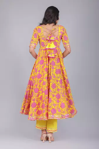 Adiba Yellow Cotton Anarkali Set