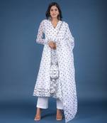 Polka Dot White Anarkali Set