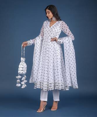 Polka Dot White Anarkali Set 2
