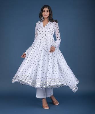 Polka Dot White Anarkali Set 3