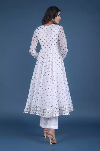Polka Dot White Anarkali Set