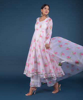 Pink Lily White Anarkali Set 2