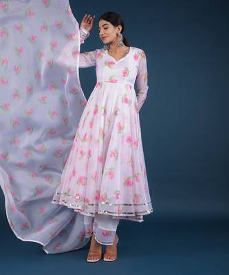 Pink Lily White Anarkali Set 1