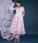 Pink Lily White Anarkali Set