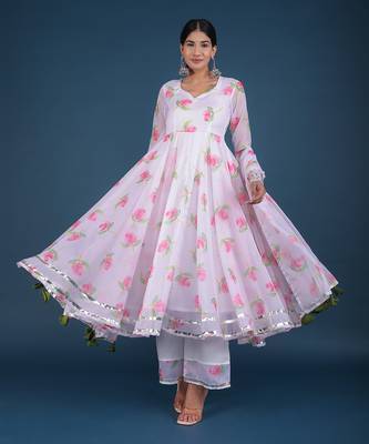 Pink Lily White Anarkali Set 3