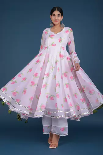 Pink Lily White Anarkali Set