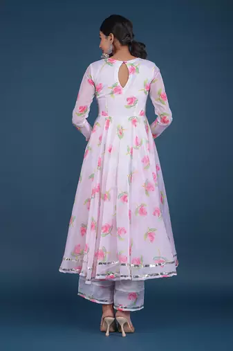 Pink Lily White Anarkali Set