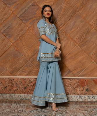 Powder Blue Organza Silver Gotti Patti Work Sharara Suit 2