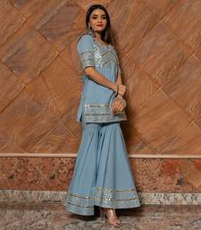 Powder Blue Organza Silver Gotti Patti Work Sharara Suit