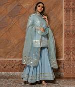 Powder Blue Organza Silver Gotti Patti Work Sharara Suit