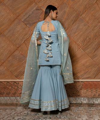 Powder Blue Organza Silver Gotti Patti Work Sharara Suit 3