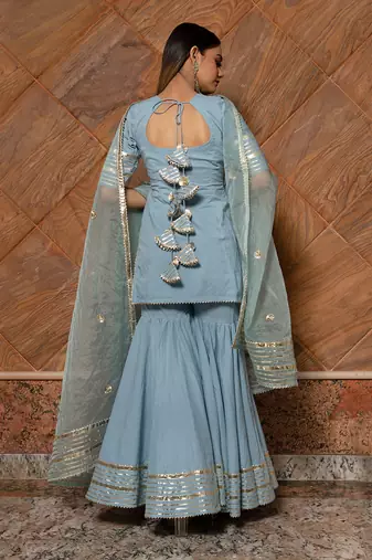 Powder Blue Organza Silver Gotti Patti Work Sharara Suit