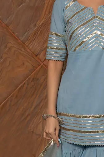 Powder Blue Organza Silver Gotti Patti Work Sharara Suit