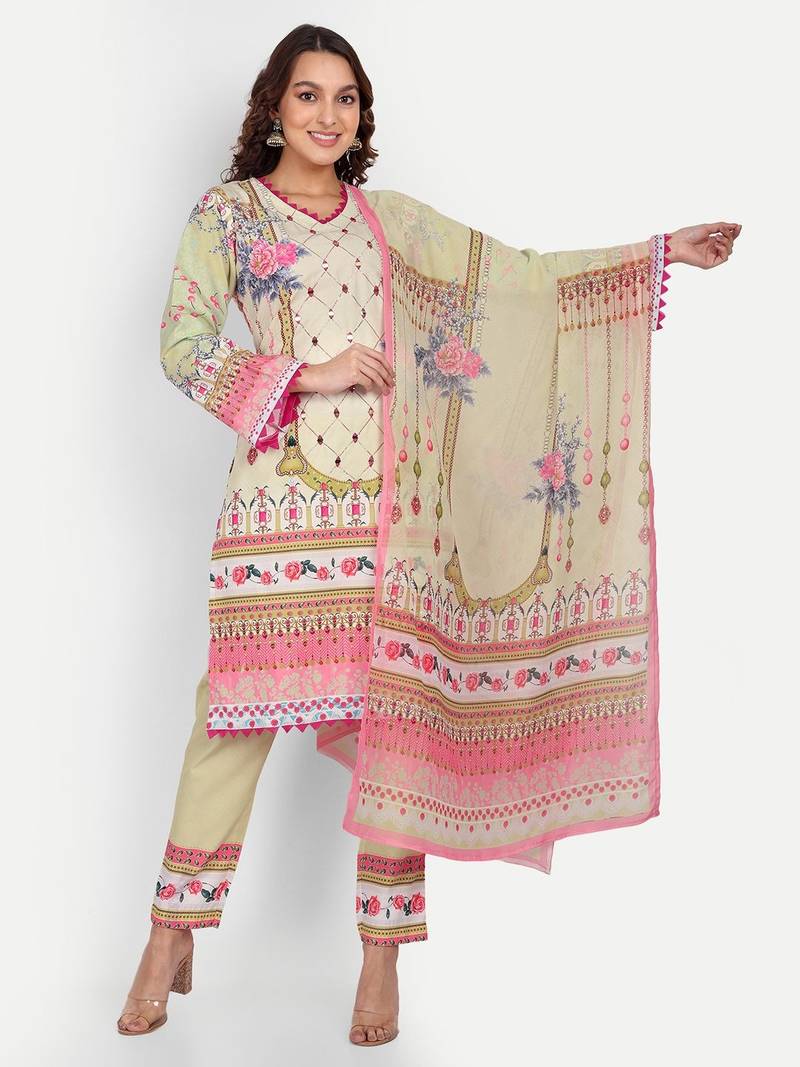 Cream Colour Readymade Salwaar Kameez With Digital Print